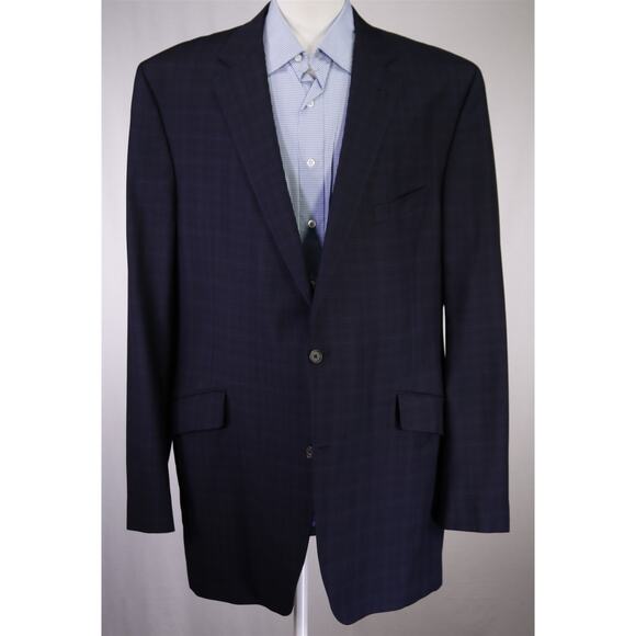 Ted Baker Mens Navy Blue Subtle Checkered 2-Btn Wool Blazer Jacket 50XL - Picture 2 of 9